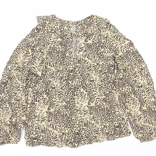 Marks and Spencer Womens Brown Animal Print Viscose Basic Blouse Size 8 Collared - Leopard Print