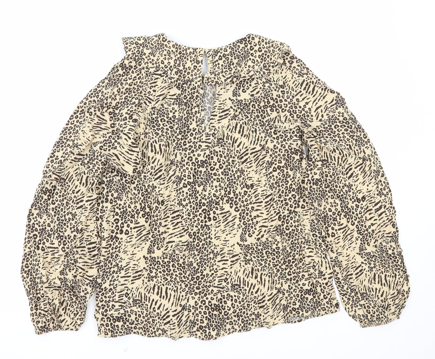 Marks and Spencer Womens Brown Animal Print Viscose Basic Blouse Size 8 Collared - Leopard Print