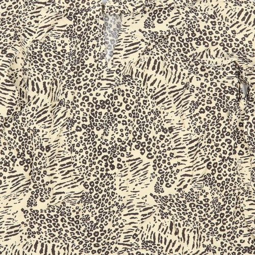 Marks and Spencer Womens Brown Animal Print Viscose Basic Blouse Size 8 Collared - Leopard Print