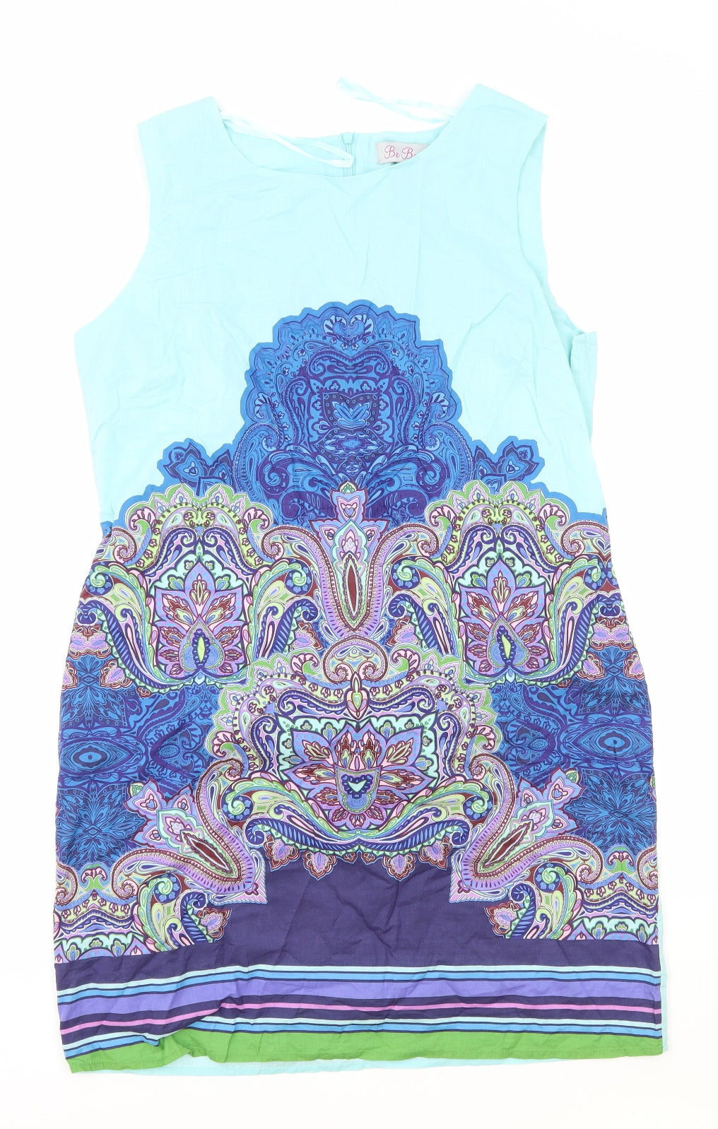 Be Beau Womens Blue Paisley Polyester Shift Size 16 Boat Neck Zip