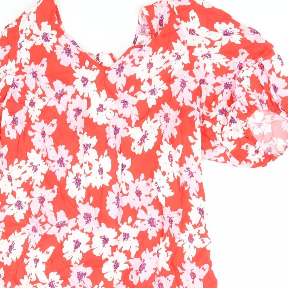 George Womens Red Fair Isle Viscose A-Line Size 16 V-Neck Pullover
