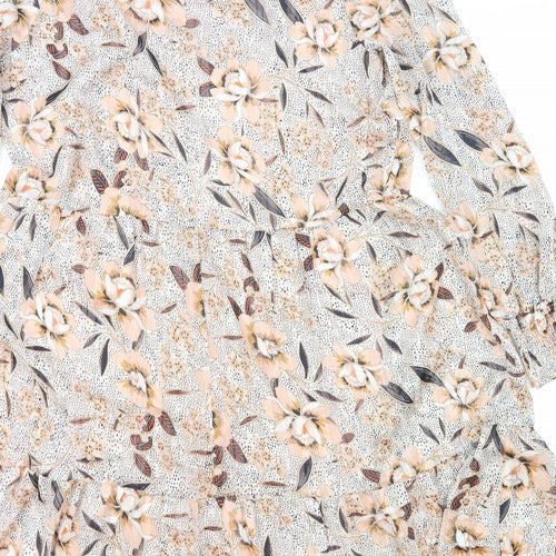 Papaya Womens Pink Floral Viscose Skater Dress Size 12 V-Neck Pullover - Tiered
