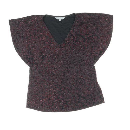 Principles Womens Black Nylon Basic Blouse Size 12 V-Neck