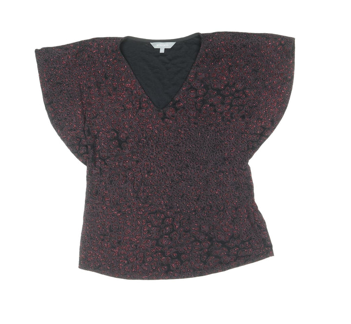 Principles Womens Black Nylon Basic Blouse Size 12 V-Neck