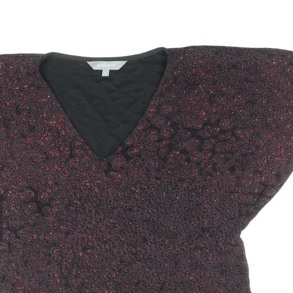 Principles Womens Black Nylon Basic Blouse Size 12 V-Neck