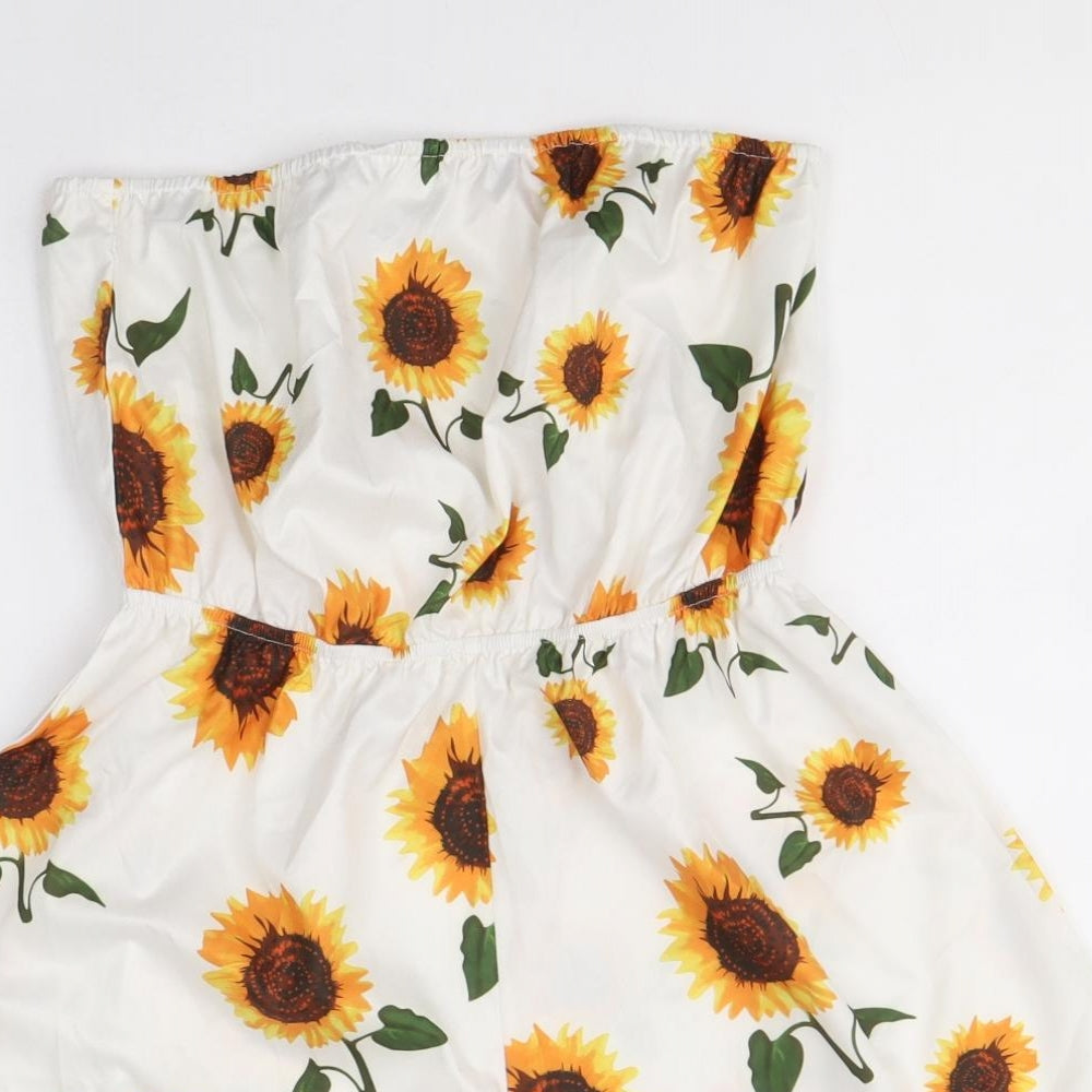 SheIn Womens White Floral Polyester Playsuit One-Piece Size 6 Pullover