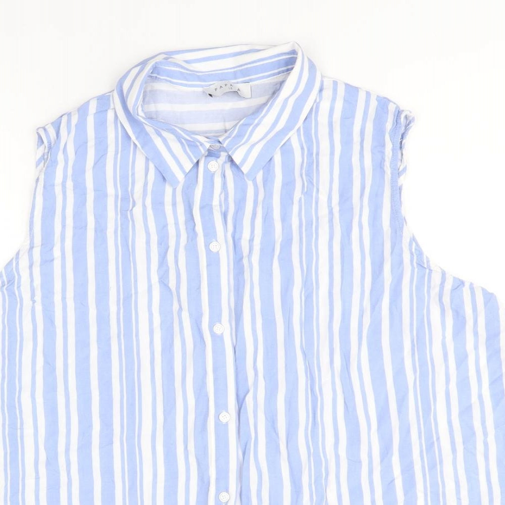 Papaya Womens Blue Striped Viscose Basic Button-Up Size 18 Collared