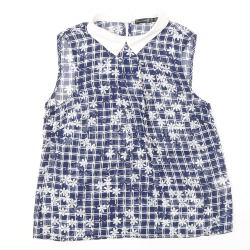 Atmosphere Womens Blue Geometric Polyester Basic Blouse Size 10 Collared