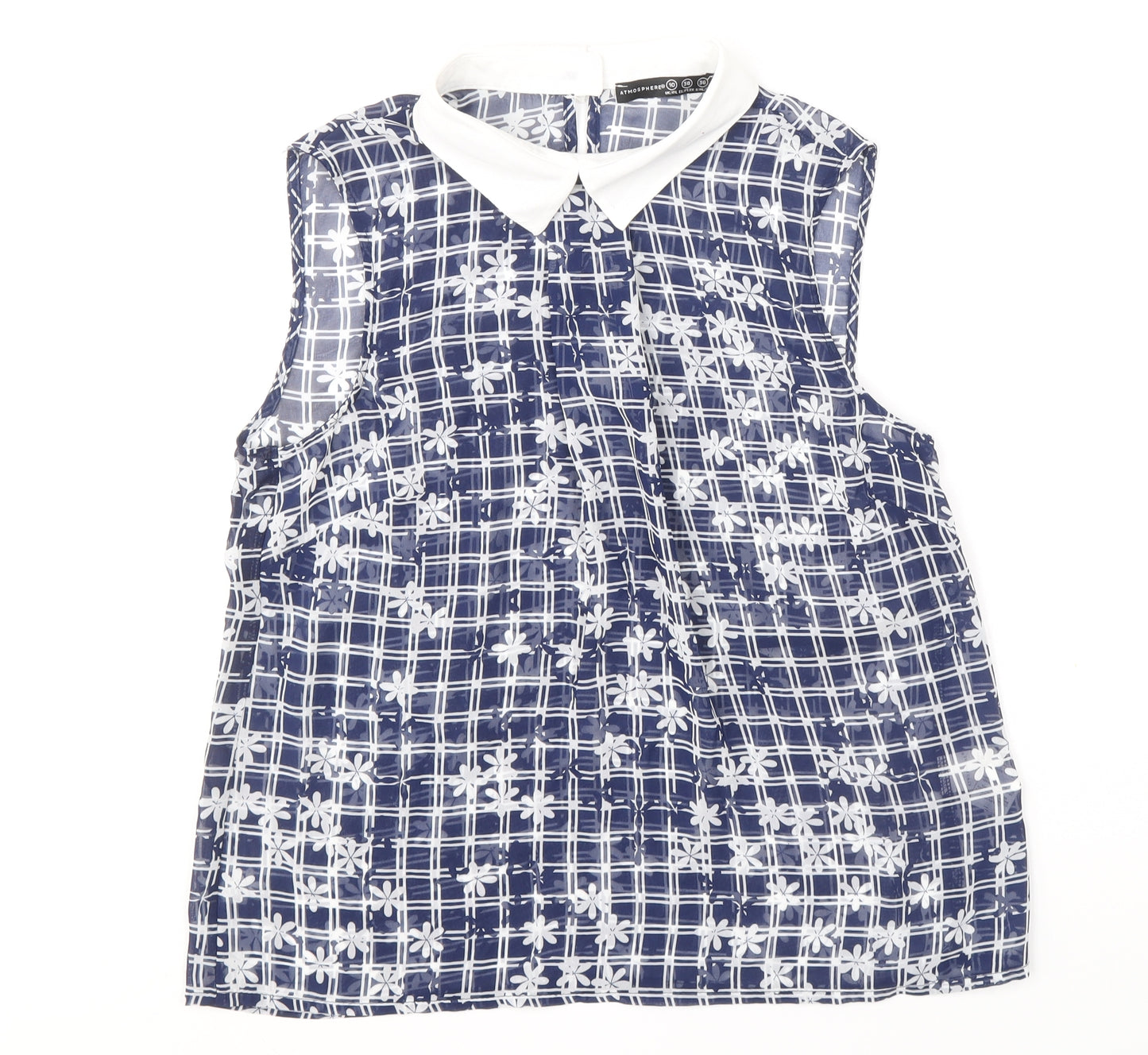 Atmosphere Womens Blue Geometric Polyester Basic Blouse Size 10 Collared