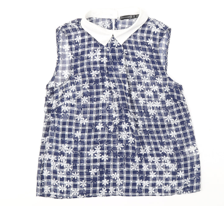 Atmosphere Womens Blue Geometric Polyester Basic Blouse Size 10 Collared