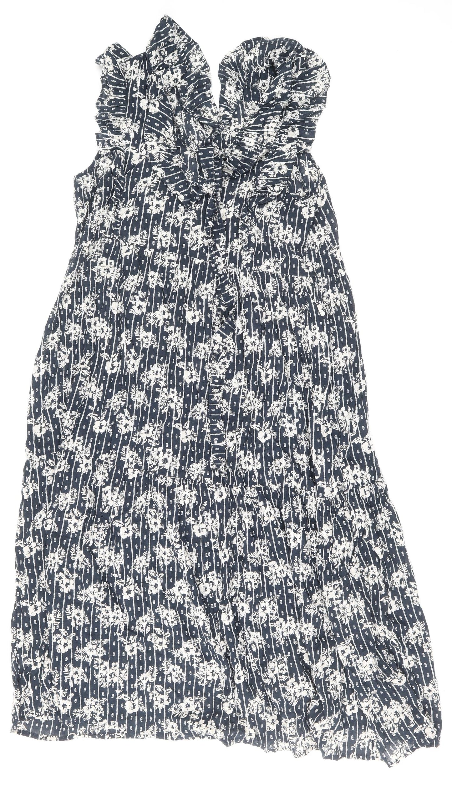 NEXT Womens Black Floral Cotton A-Line Size 12 V-Neck Tie