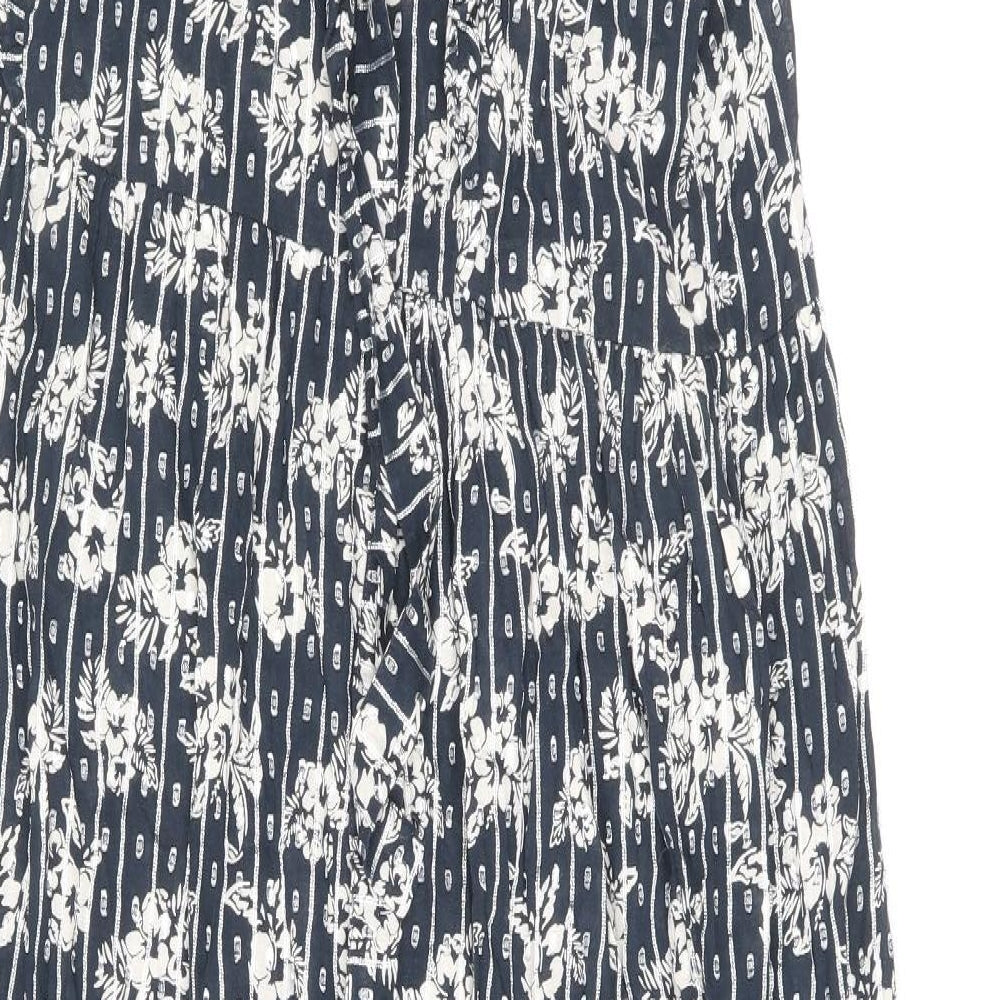 NEXT Womens Black Floral Cotton A-Line Size 12 V-Neck Tie
