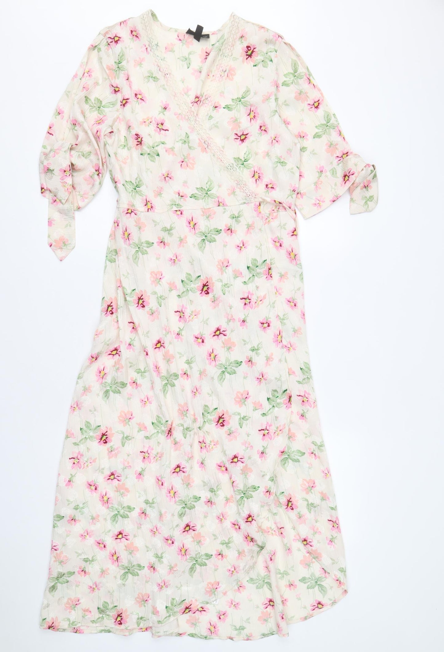 Topshop Womens Pink Floral Polyethylene A-Line Size 12 V-Neck Tie
