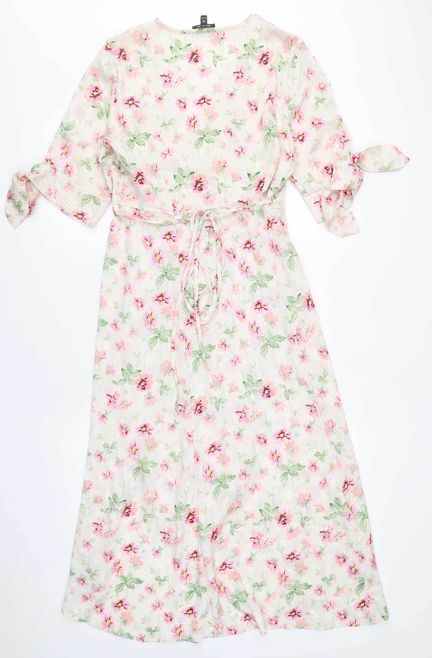 Topshop Womens Pink Floral Polyethylene A-Line Size 12 V-Neck Tie
