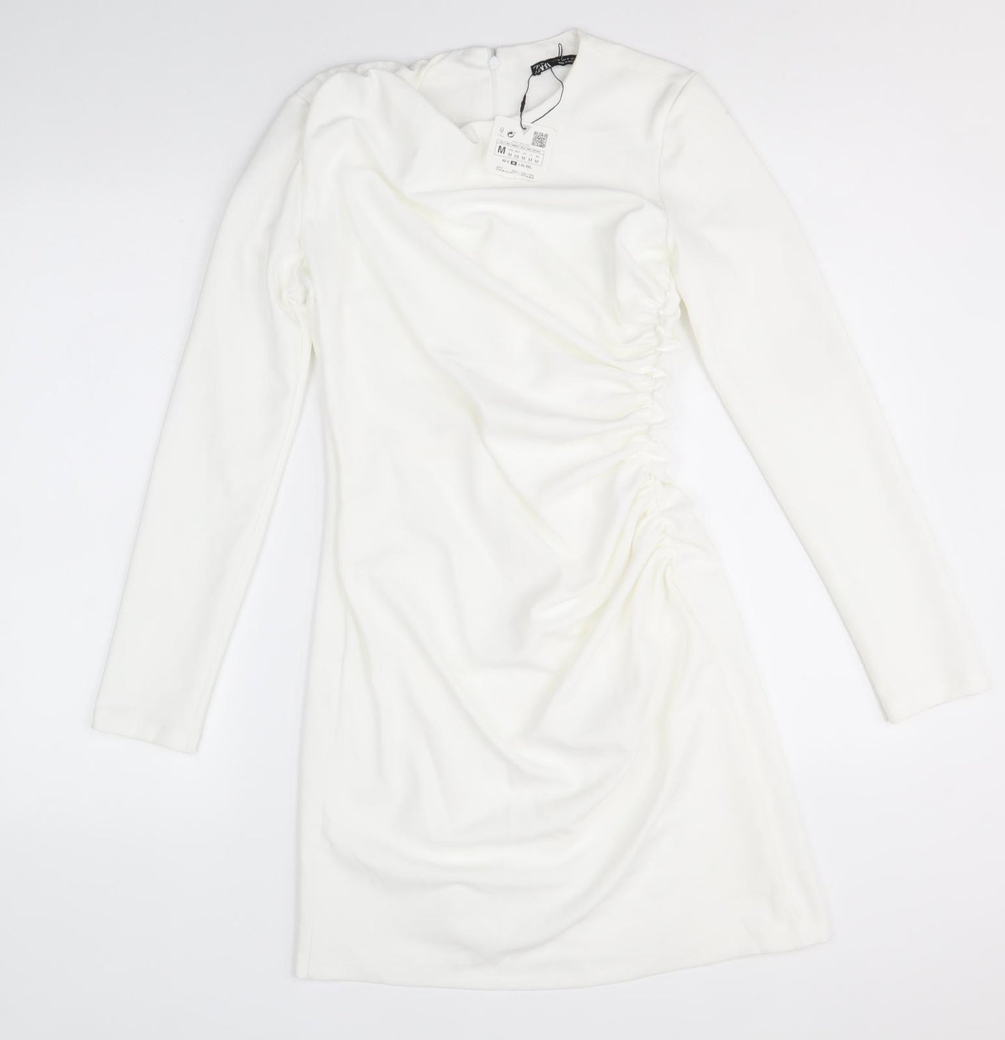 Zara Womens White Polyester A-Line Size M Round Neck Zip