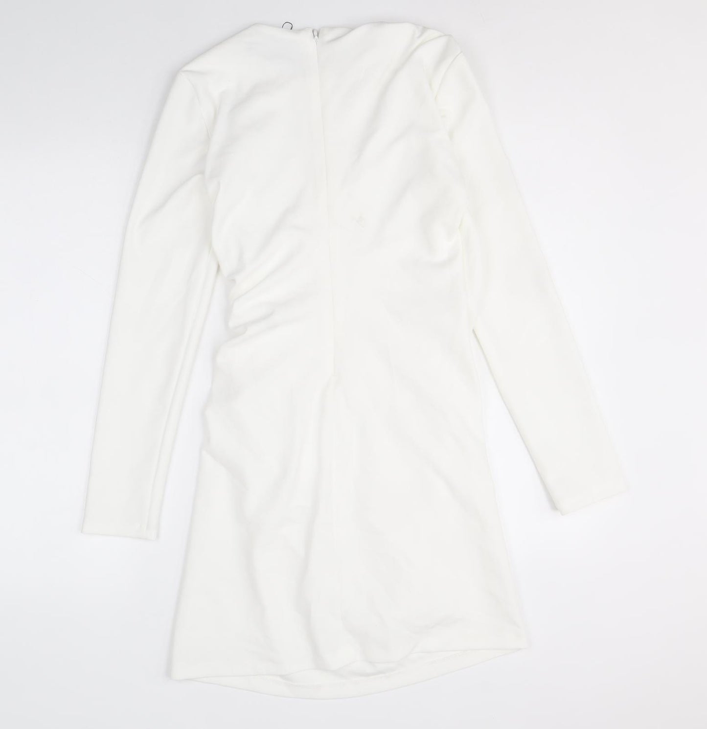 Zara Womens White Polyester A-Line Size M Round Neck Zip