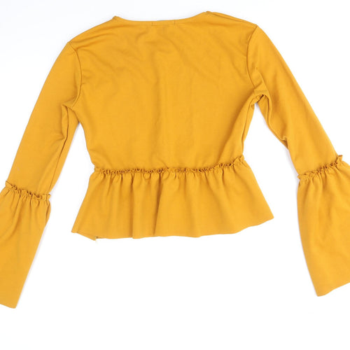 Select Womens Yellow Polyester Basic Blouse Size 14 Round Neck