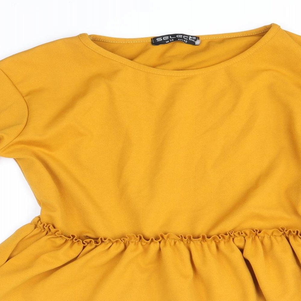 Select Womens Yellow Polyester Basic Blouse Size 14 Round Neck