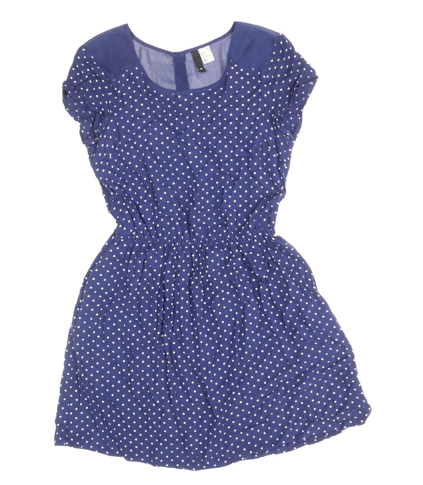 Divided by H&M Womens Blue Polka Dot Viscose A-Line Size 8 Scoop Neck Button