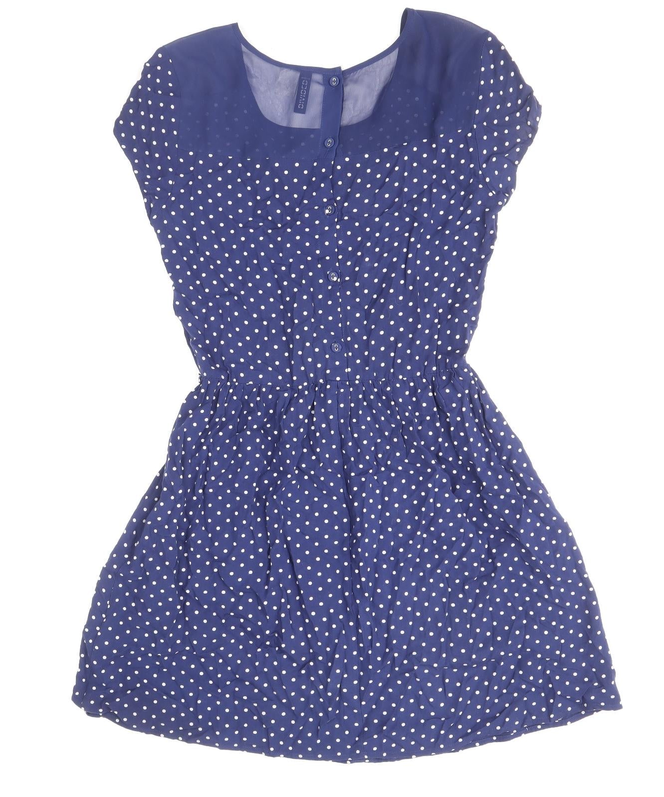 Divided by H&M Womens Blue Polka Dot Viscose A-Line Size 8 Scoop Neck Button