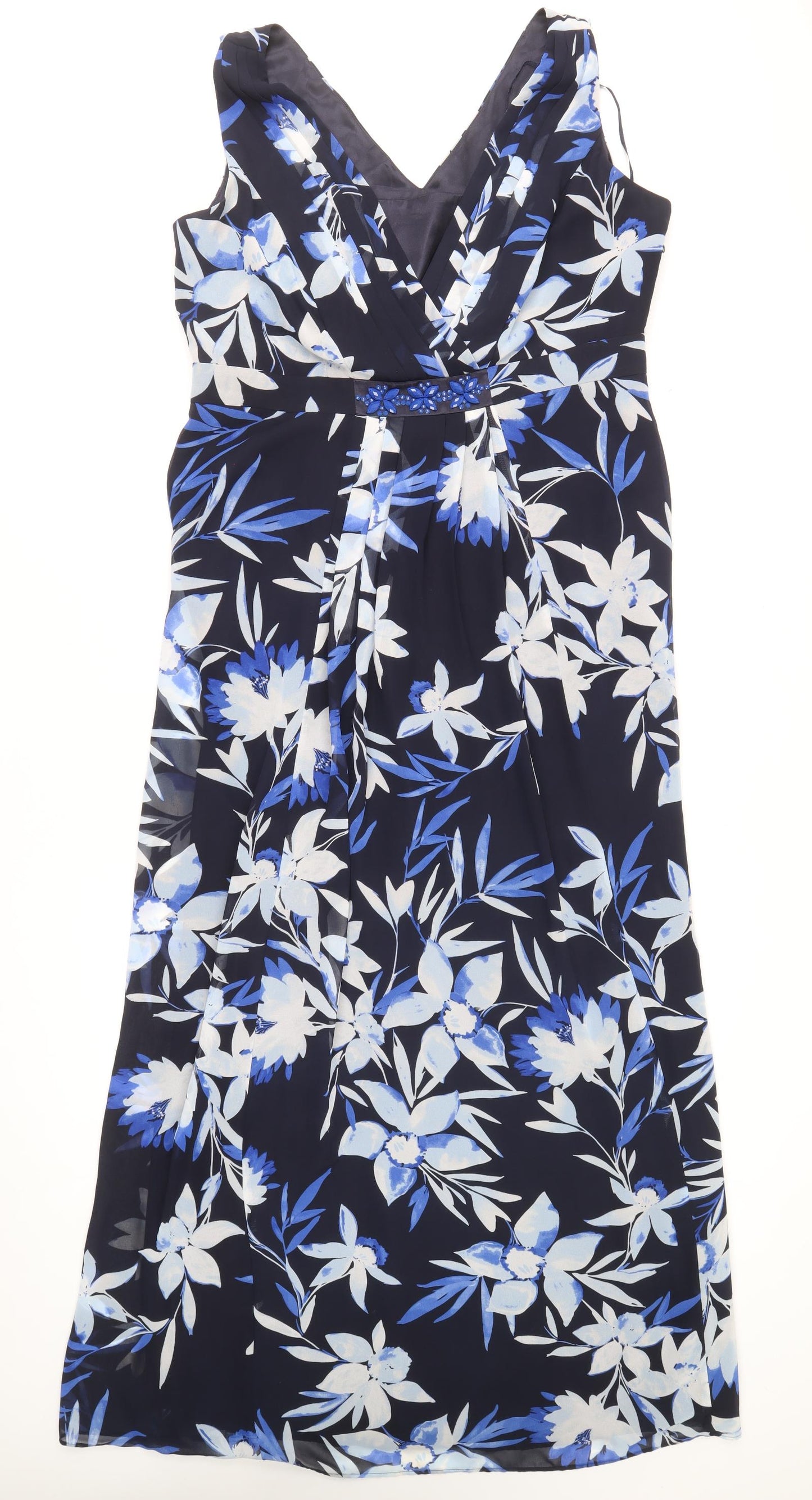 Jaques Vert Womens Blue Floral Polyester A-Line Size 16 V-Neck Zip