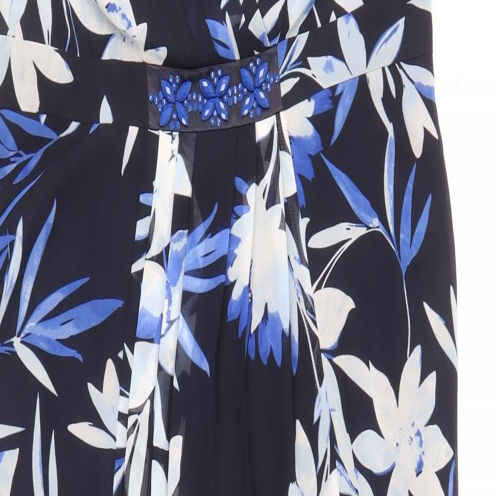 Jaques Vert Womens Blue Floral Polyester A-Line Size 16 V-Neck Zip