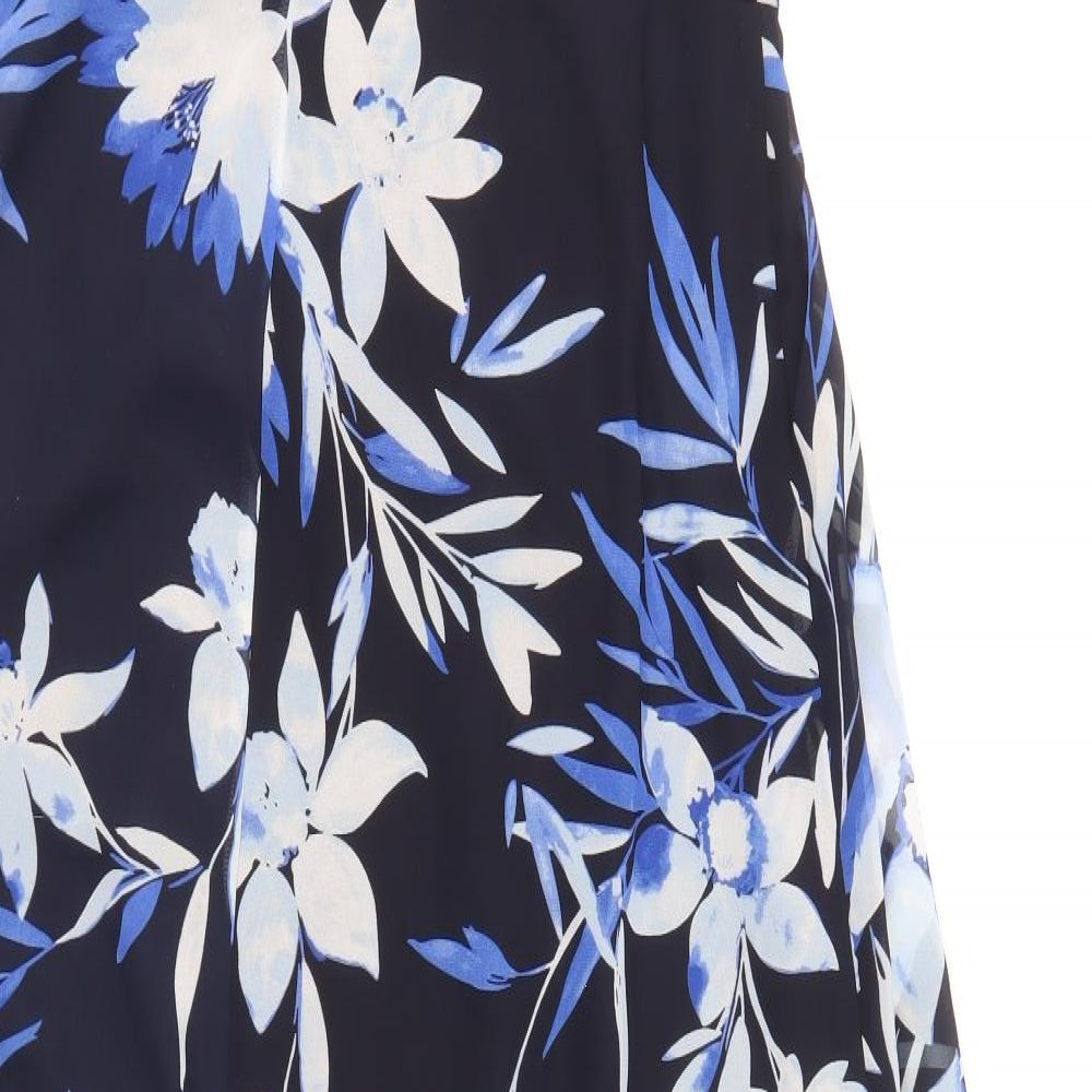 Jaques Vert Womens Blue Floral Polyester A-Line Size 16 V-Neck Zip