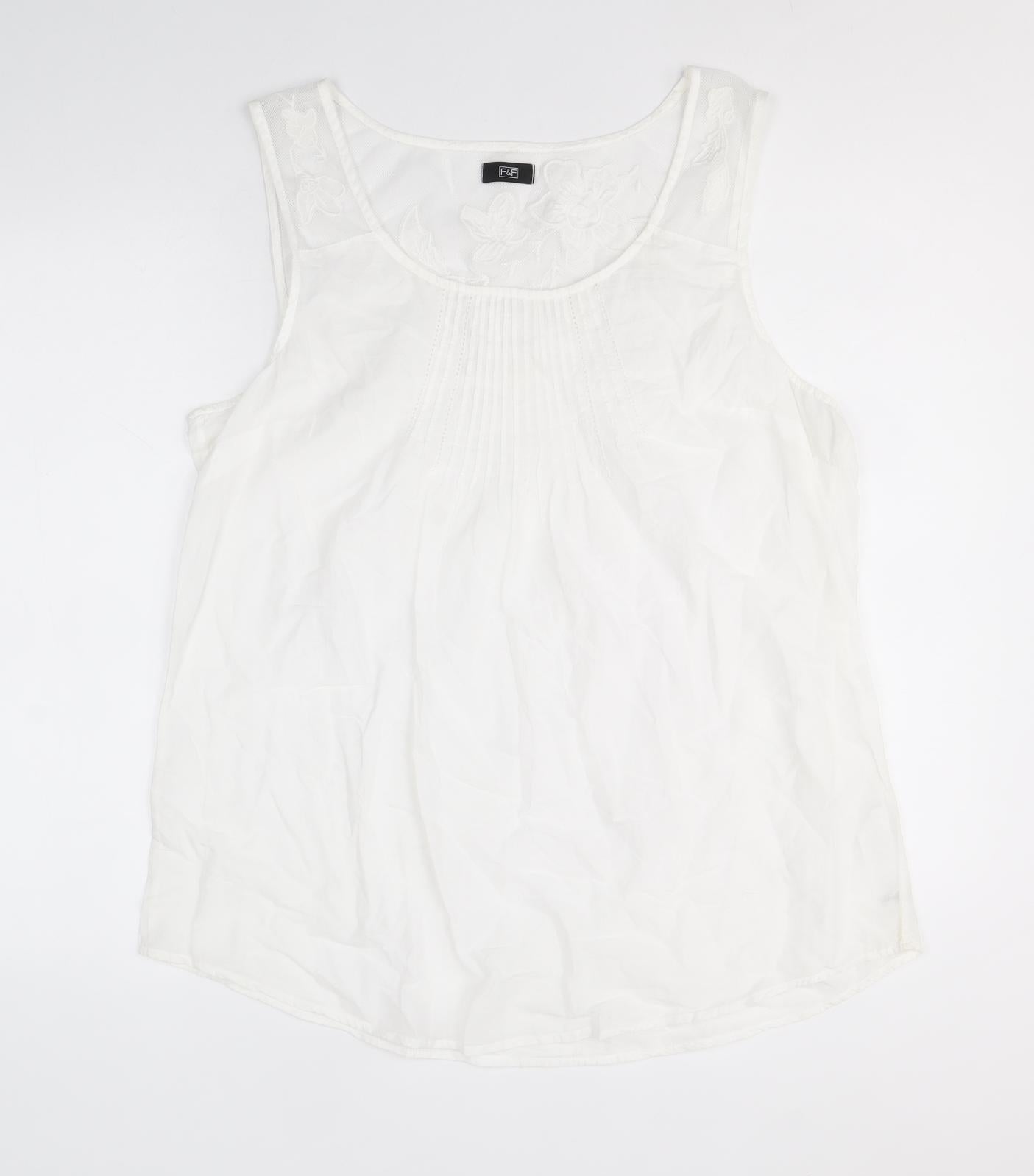 F&F Womens White 100% Cotton Basic Tank Size 18 Scoop Neck