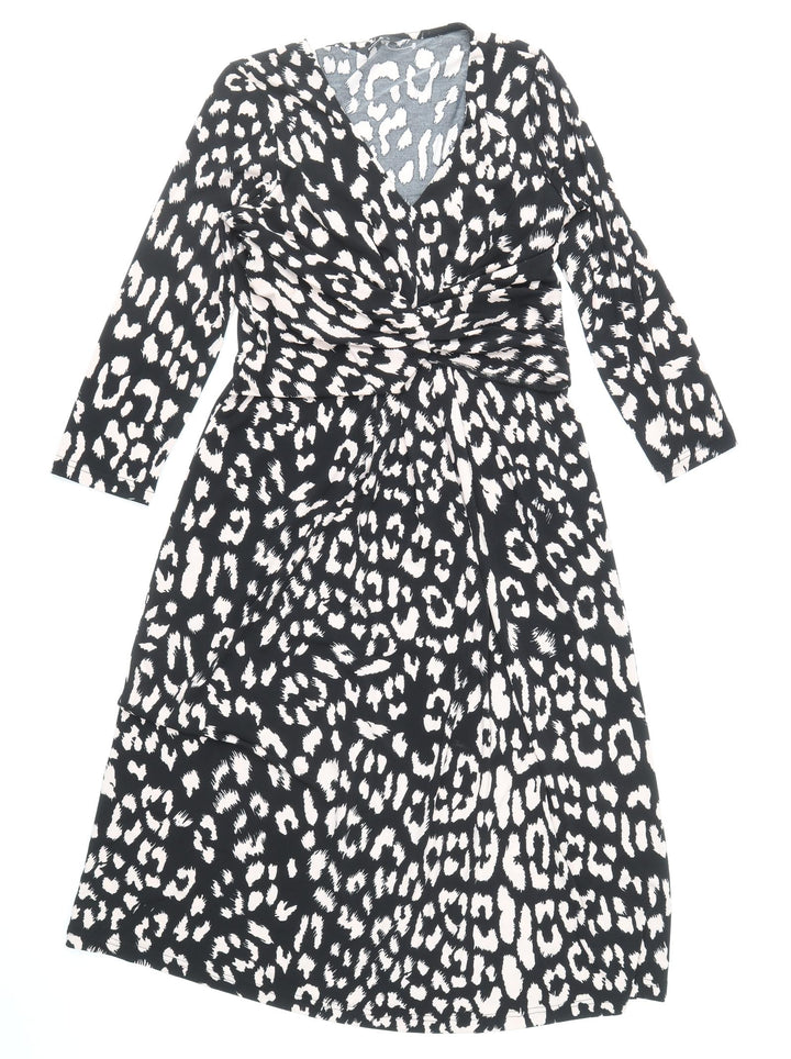 Roman Womens Black Geometric Polyester A-Line Size 10 Scoop Neck Zip