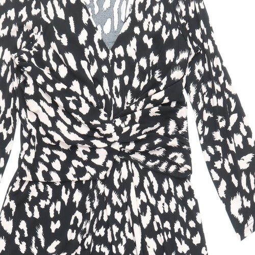 Roman Womens Black Geometric Polyester A-Line Size 10 Scoop Neck Zip
