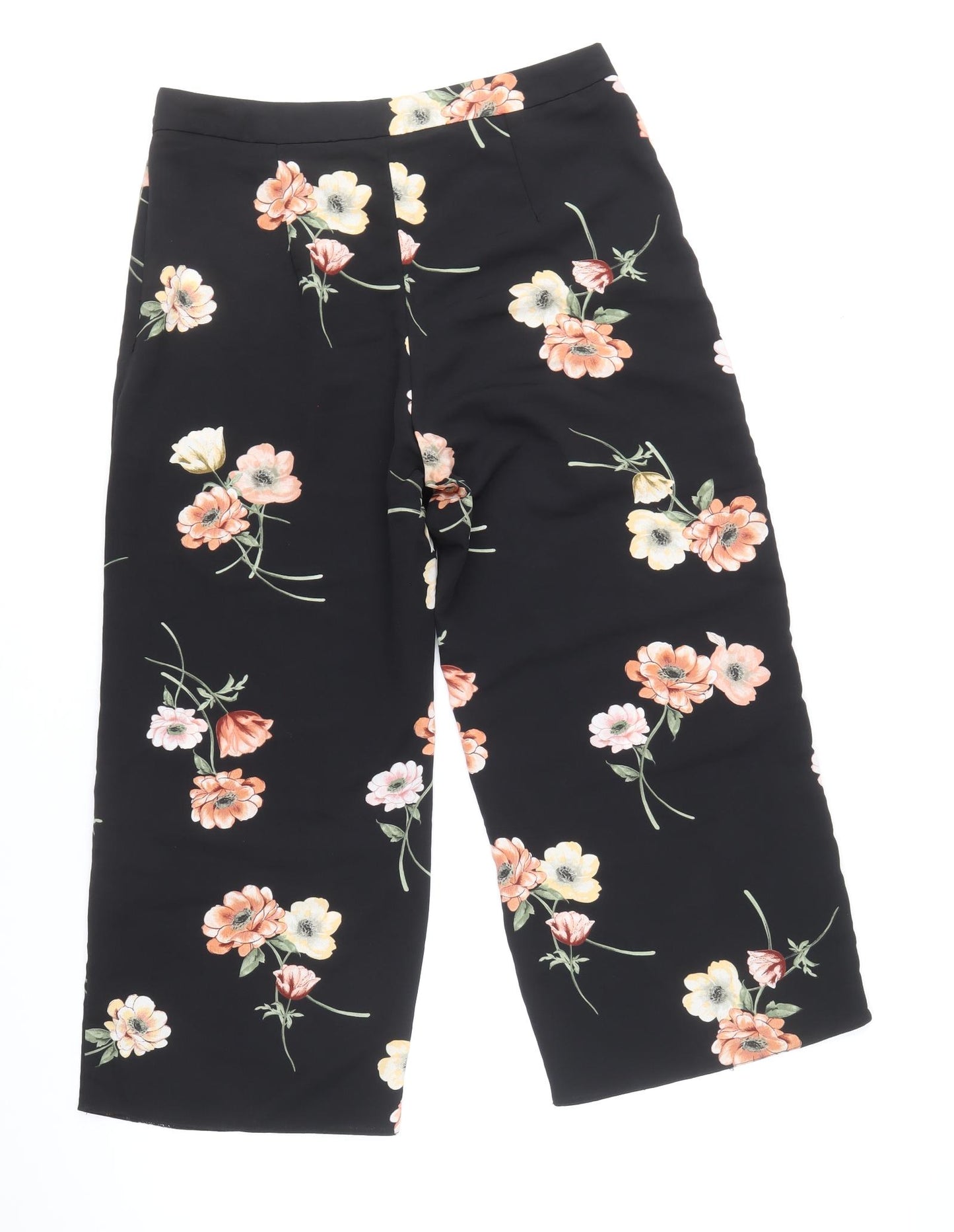 New Look Womens Black Floral Polyester Trousers Size 10 Regular Zip