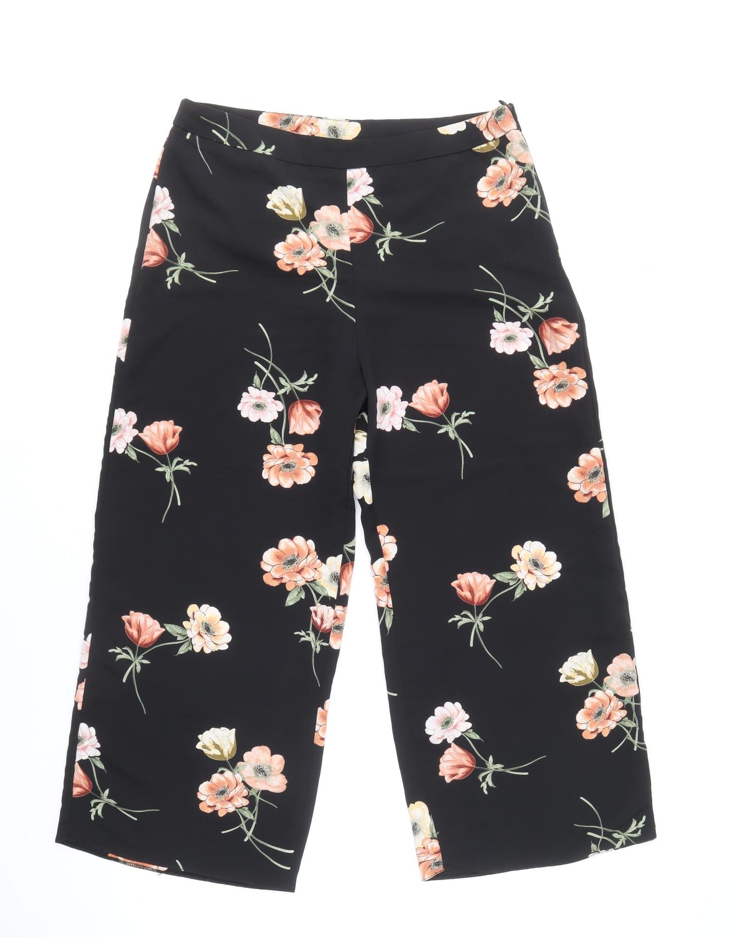 New Look Womens Black Floral Polyester Trousers Size 10 Regular Zip