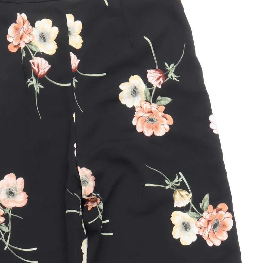 New Look Womens Black Floral Polyester Trousers Size 10 Regular Zip