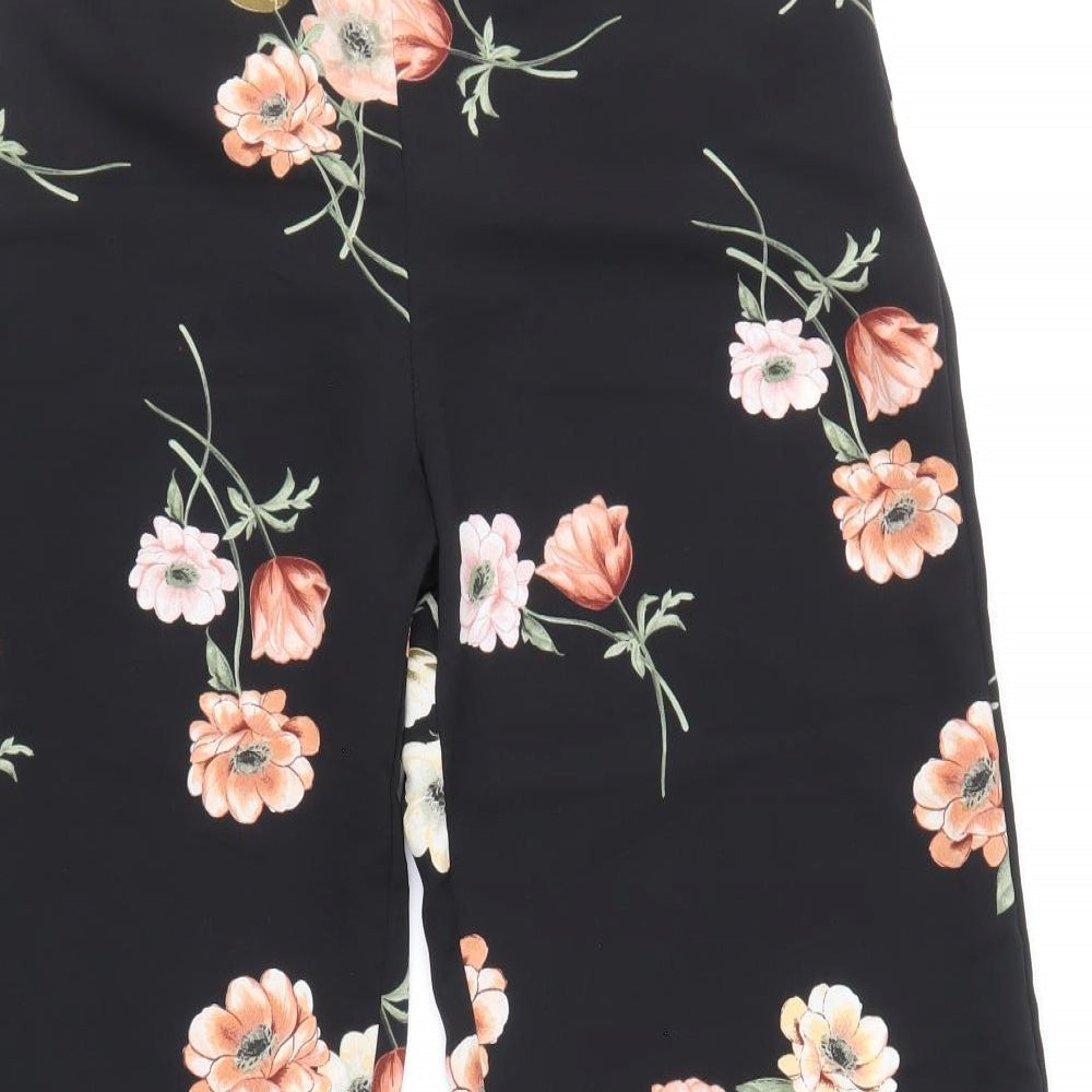 New Look Womens Black Floral Polyester Trousers Size 10 Regular Zip