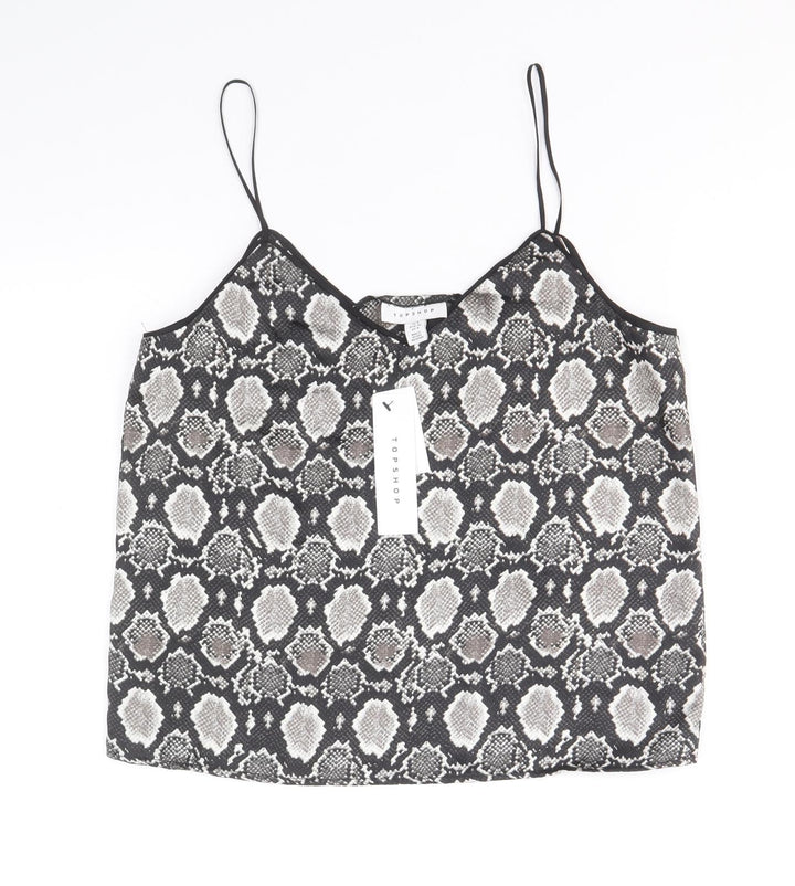 Topshop Womens Grey Animal Print Polyester Camisole Tank Size 8 V-Neck - Snake Skin Print