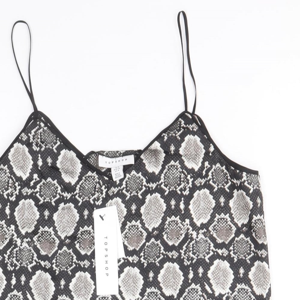 Topshop Womens Grey Animal Print Polyester Camisole Tank Size 8 V-Neck - Snake Skin Print