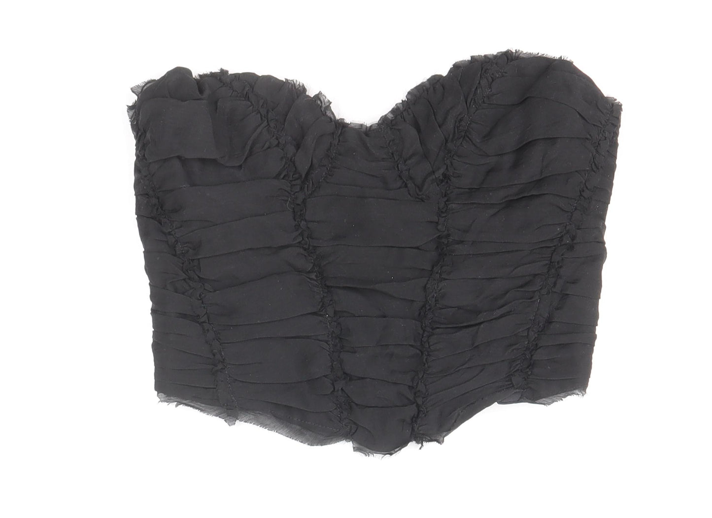 Zara Womens Black 100% Cotton Cropped Blouse Size XS Off the Shoulder - Bandeau Shirred Top