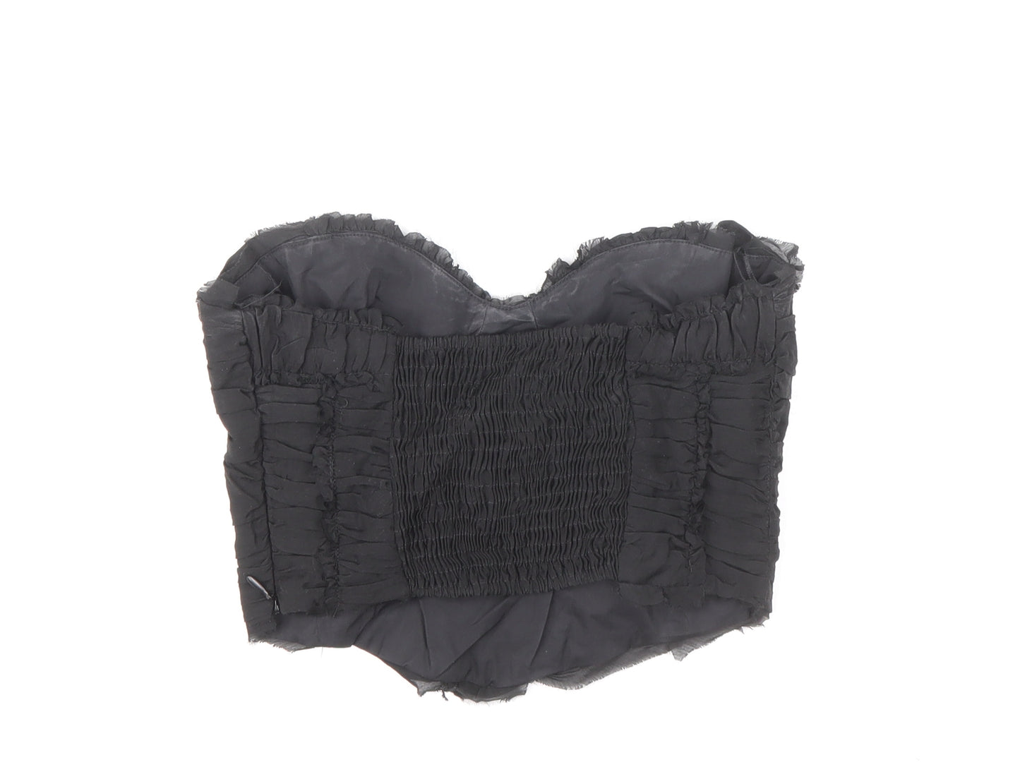 Zara Womens Black 100% Cotton Cropped Blouse Size XS Off the Shoulder - Bandeau Shirred Top