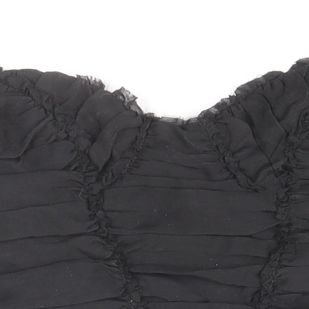 Zara Womens Black 100% Cotton Cropped Blouse Size XS Off the Shoulder - Bandeau Shirred Top