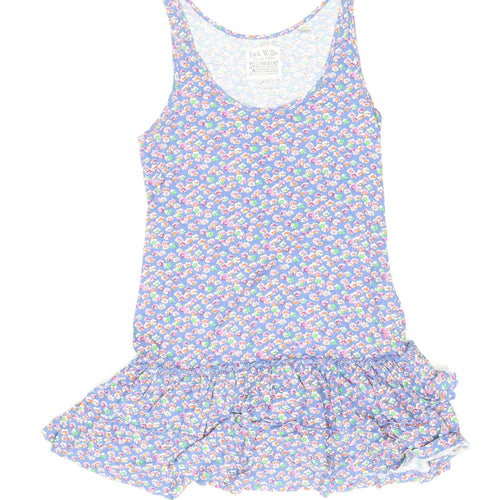 Jack Wills Womens Multicoloured Floral 100% Cotton Tank Dress Size 8 Scoop Neck Pullover