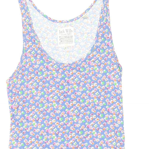 Jack Wills Womens Multicoloured Floral 100% Cotton Tank Dress Size 8 Scoop Neck Pullover