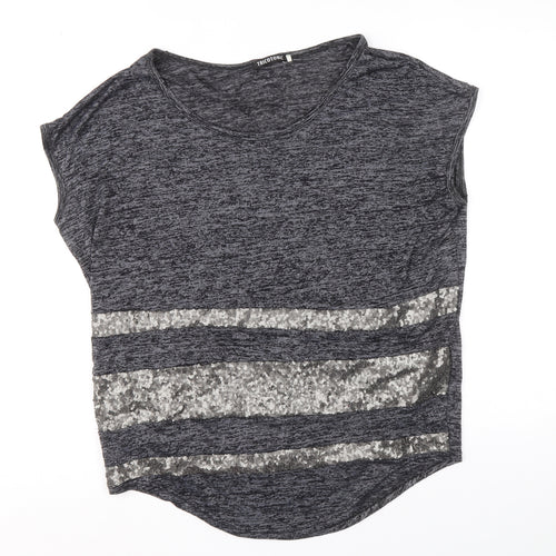 Tricotonic Womens Grey Cotton Basic Blouse Size L Scoop Neck - Size L-XL
