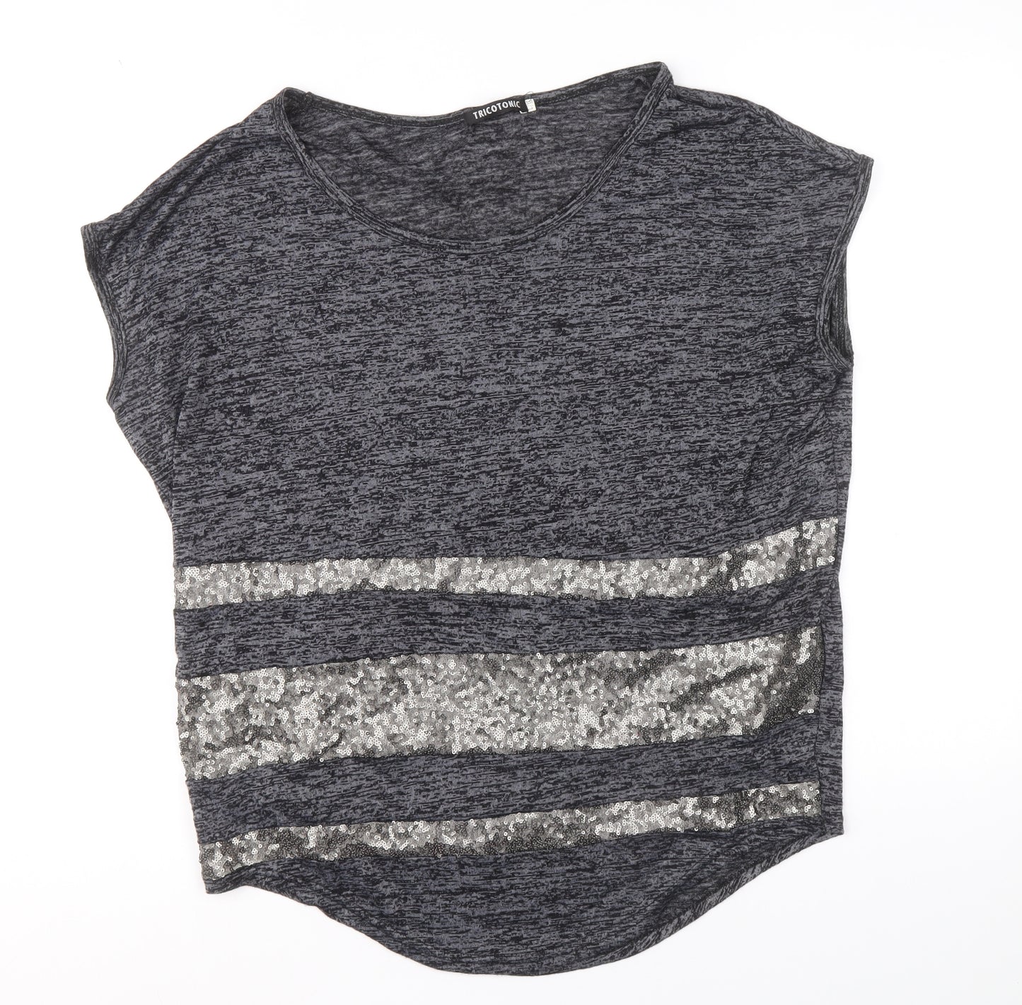 Tricotonic Womens Grey Cotton Basic Blouse Size L Scoop Neck - Size L-XL