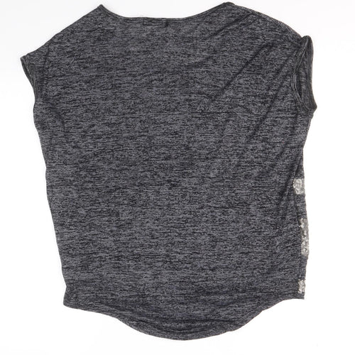 Tricotonic Womens Grey Cotton Basic Blouse Size L Scoop Neck - Size L-XL