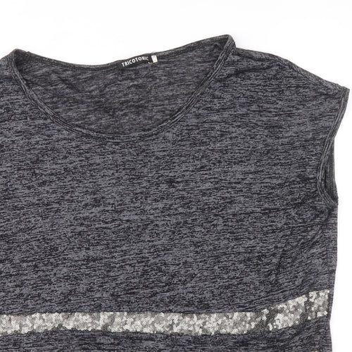 Tricotonic Womens Grey Cotton Basic Blouse Size L Scoop Neck - Size L-XL