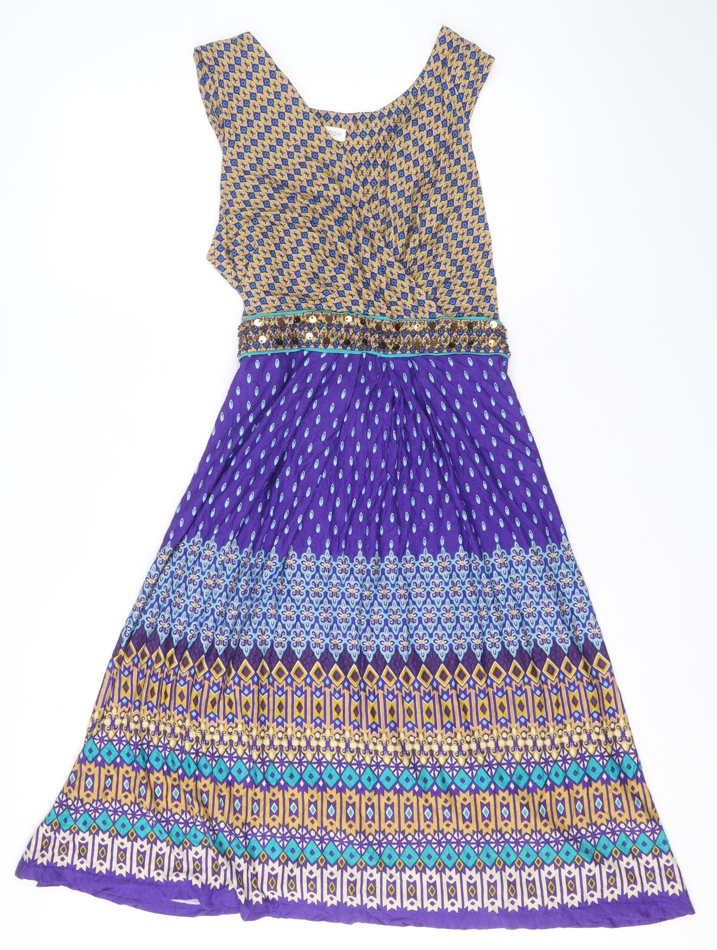 Monsoon Womens Multicoloured Geometric Viscose A-Line Size 16 V-Neck Zip