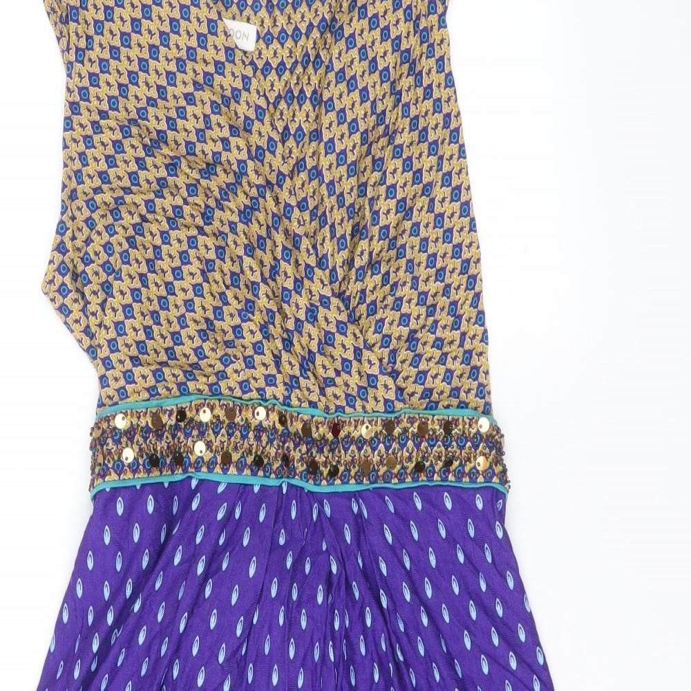 Monsoon Womens Multicoloured Geometric Viscose A-Line Size 16 V-Neck Zip
