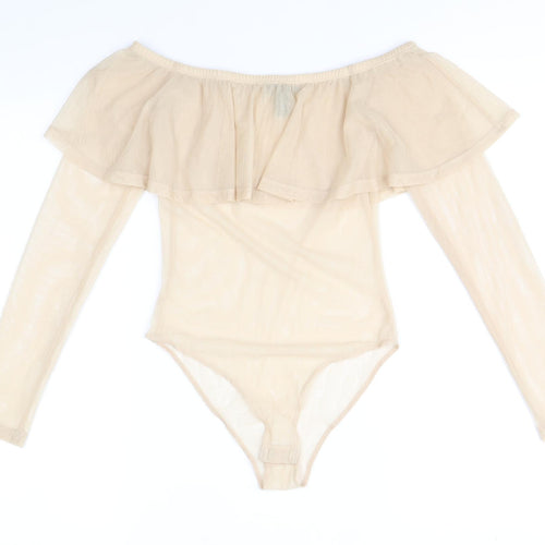 FOREVER 21 Womens Beige Polyester Bodysuit One-Piece Size S Snap