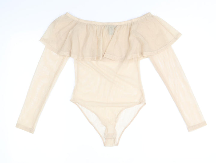 FOREVER 21 Womens Beige Polyester Bodysuit One-Piece Size S Snap