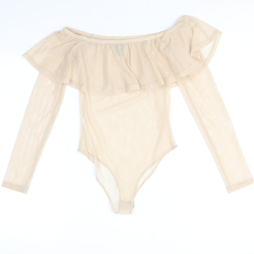 FOREVER 21 Womens Beige Polyester Bodysuit One-Piece Size S Snap